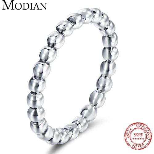 Modian Minimalist Simple Real 925 Sterling Silver Fashion Beads Stackable Finger Ring For Women Charm Wedding Fine Jewelry New