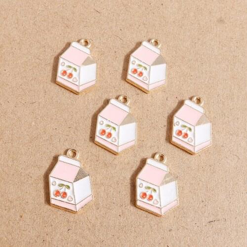 10pcs 13*20mm Enamel Cherry Yogurt Drink Charms for Jewelry Making DIY Necklaces Pendants Earrings Handmade Jewelry Findings