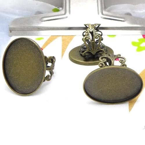 10pcs Wholesale Antique Bronze Filigree Adjustable Ring Blanks with inner 18*25mm Bezel Setting Tray for Cameo Cabochons