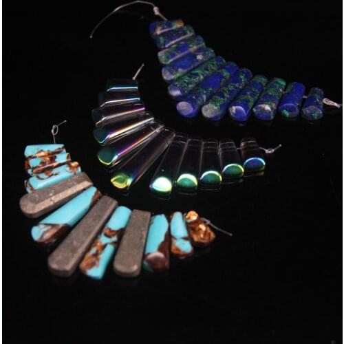 11pcs/set Natural Stone Crystal Top Drilled Slice Graduated Necklace Pendant,Sea Sediment Jaspers Emperor Stone Stick Beads