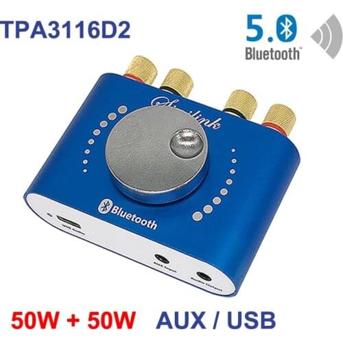 2*50W Bluetooth 5.0 TPA3116D2 Mini Music Audio Power Amplifier Stereo 10W~100W HiFi Class D Digital TPA3116 USB Sound Card AMP