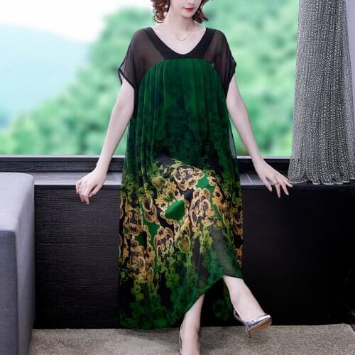 2021 Vintage Loose Boho 4XL Plus Size Maxi Dress Summer Casual Print Chiffon Beach Dresses Women Elegant Bodycon Party Vestidos