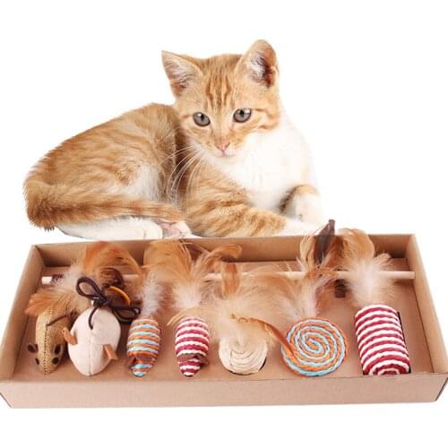 7 Style/1 Set Cat Toy Hemp Rope Interactive Stick Funny Cats Toys Kitten Mouse Fishing Game Wand Feather Pet Supplies Accessory