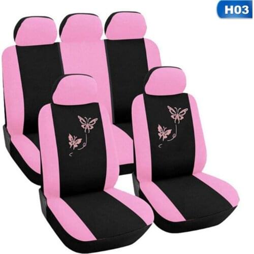 9/4 Pcs/Set Car Seat Cover Universal Automobiles Seat Cushion Interior Trim Pink Purple Universal Covers Embroidery Style