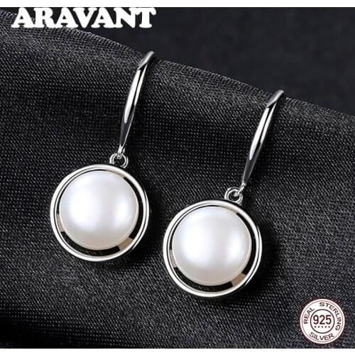 925 Sterling Silver Natural Freshwater Pearl Drop Earrings For Women High Quality 10mm Pearl Jewelry 3 Colors