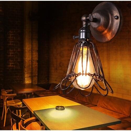 American Industrial Vintage Creative Retro Iron Wall Lamp Loft Style Simple Cage Bathroom Aisle Decoration Light Free Shipping