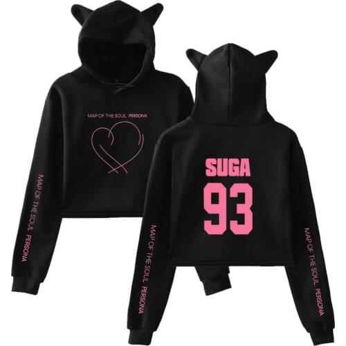 Bangtan Boys Cat Ear Hoodie Sweatshirt Women Fashion Sexy Jimin J-hope Kook Jin Suga V RM Casual Short Sweatshirts Pullover