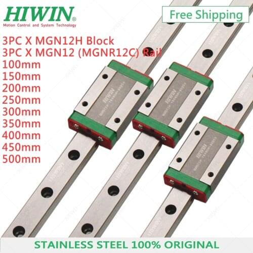 Free Shipping 3pcs Original HIWIN stainless steel linear guide rail MGN12 350mm/400mm/500mm + 3pcs carriage MGN12H blocks CNC