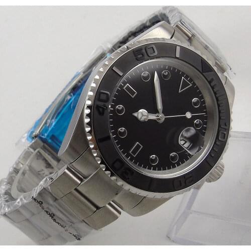 40mm Black Nologo Dial Watch Ceramic Rotating Bezel Luminous Marks Sapphire Miyota Automatic Movement Mens Watch