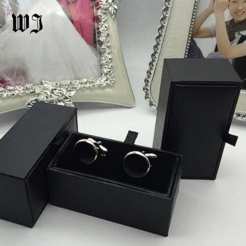 Black PU Leather Geschenk Box for Manschettenknopfe cufflinks Storage Box Jewellery Cuff Links Gift Organizer Packaging Box Case