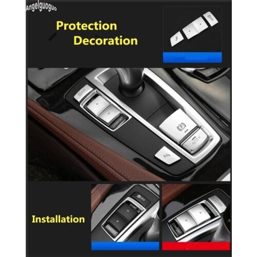 For BMW 5 6 7 Series GT F10 F07 X3 X4 F25 F26 Car Central Handbrake Auto H Left Side Button Cover Protect Sticker Chrome styling