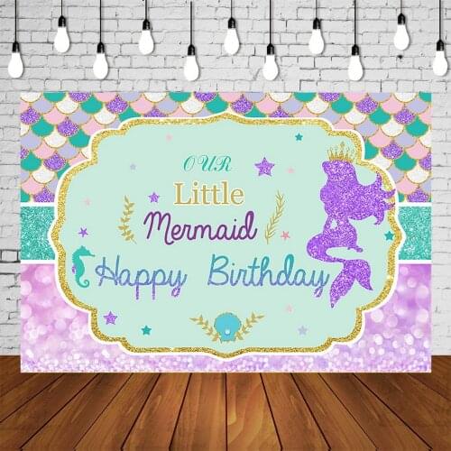 Purple Glittering Mermaid Backdrop Princess Under The Water Birthday Party Banner Photo Background Scene Setter Mural Posters