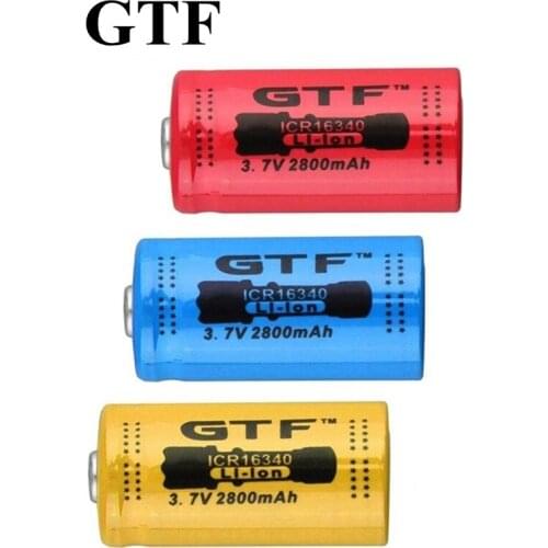 Gtf 4 pces 2800mah 16340 battery cr123a 3.7v red/yellow/blue li-ion rechargeable battery for flashlight toys