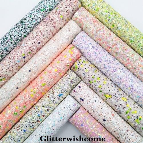 Glitterwishcome 21X29CM A4 Size Synthetic Leather, Chunky Glitter Leather, Faux PU Leather fabric Vinyl for Bows, GM3067A