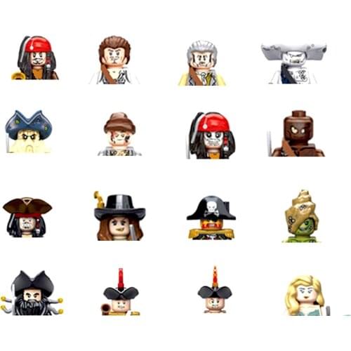 16PCS/Set Pirates of The Caribbean Jack Sparrow Classic movie Figures Head accessories Building Blocks toys for children gift