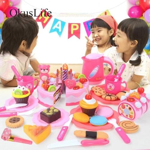Creative DIY Pretend Play Fruit Cutting Birthday Cake Kitchen Food LED Candle Home Decoration Toys Pink Blue Girls Gift