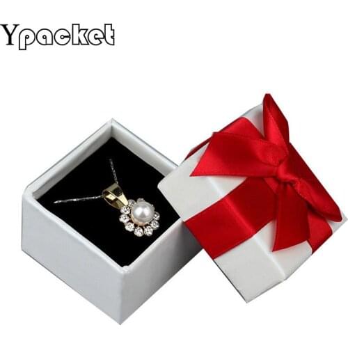 Square Engagement Ring Earrings Necklace Box 5x5x3.5cm White Jewelry Organizer Box Gift Packaging Box Wedding Favors 100pcs/Lot