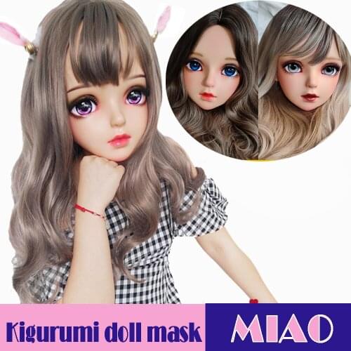 Miao-10)Female Sweet Girl Resin Half Head Kigurumi BJD Mask Cosplay Japanese Anime Role Lolita Mask Crossdress Doll Mask