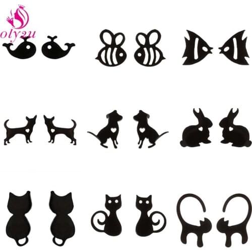 Cute Korean Earrings Unusual Stainless Steel Heart Shaped Black Stud Earrings Womens Fashion Jewelry 2021 Trend New Year Gift