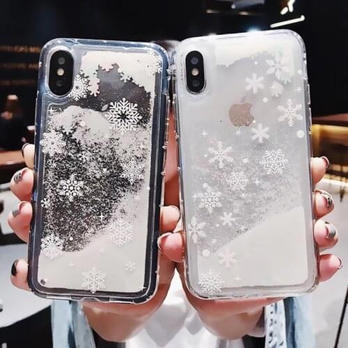 Lovely Christmas Case For iPhone 7 8 6 6S Plus Soft TPU Quicksand Case For iPhone X Xr Xs Max Cover New Year