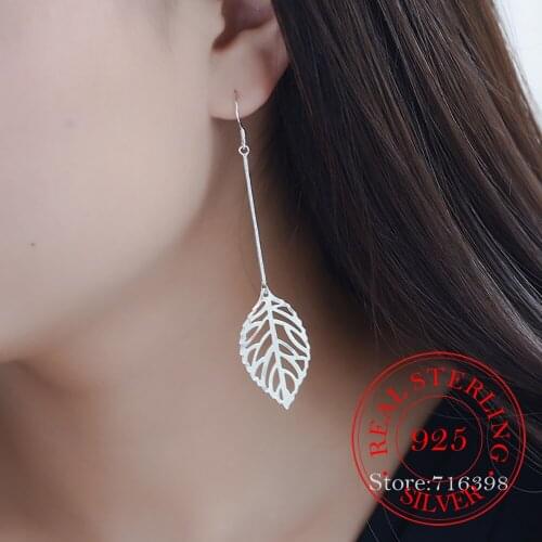 Fashion 925 Sterling Silver Tassel Leaf Statement Drop Earrings For Women Wedding Jewelry Gift Pendientes brincos