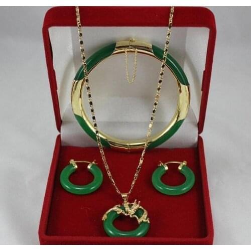 Fashion jewelry Free Shipping jewelry green stone necklace pendants earrings bracelets Set Fashion Wedding Party Jewellery