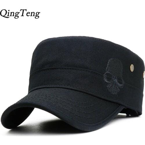 Men Baseball Caps Skull Embroidered Logo Flat Top Hats Cotton Snapback Flat Cap Army Cadet Hat Women Gorros Hombre Hip Hop