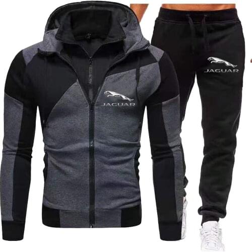 2021 New Men‘s Tracksuit Jaguar Car Logo Print Sportswear Hoodie Jacket+Sport Pants 2 Piece Mens Sets Fashion Fitness Clothing