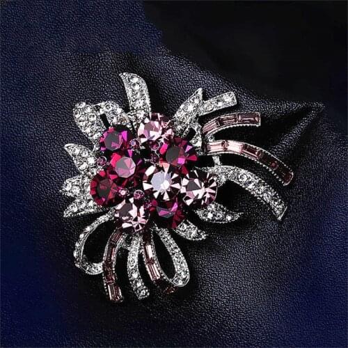 Luckydays New 2021 Luxury Purple Crystal Violet Brooch Flower For Women Lady Simple Wild Buckle Scarf Girls Gifts