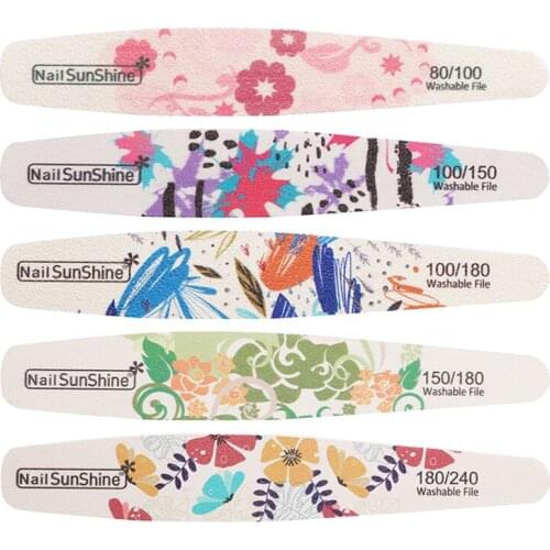 5pcs/lot Nail Files 80/100/150/180/240 Flower Printed Diamond File Washable Nails Files Block Sandpaper Nagelvijl Manicure Tool
