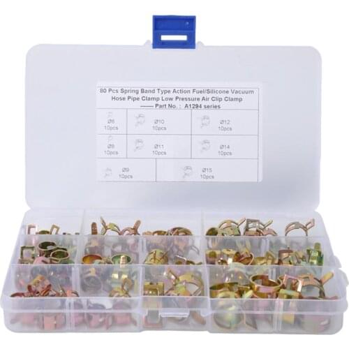 80 Pieces 8 sizes Spring Clips Vacuum Fuel Oil Hose Line Clamp Low Pressure 6-15mm Air Tube Clamp Fastener for air hose tube