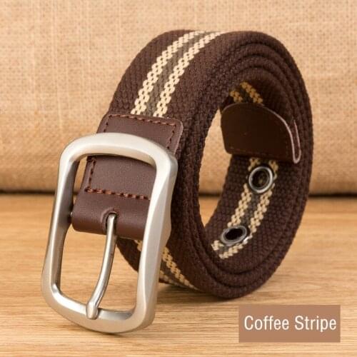New Canvas Belt Fashion Striped Solid Metal Pin Buckle Unisex Fishing Belt Sports Belt Soft Tough Waist Strap Mens Accessories