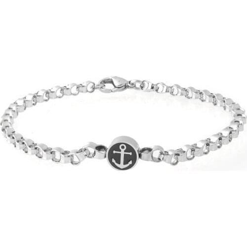 Runda 2020 Fashion Jewellery Enamel Anchor Charms Bracelet Stainless Steel Chain Men Bracelet