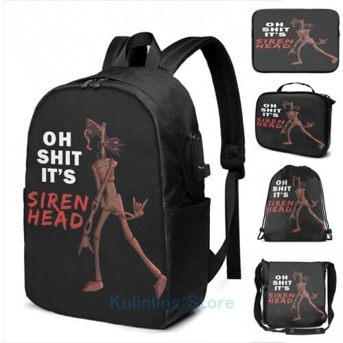 Funny Graphic print Siren Head Creature Evil Scary Monster USB Charge Backpack men School bags Women bag Travel laptop bag