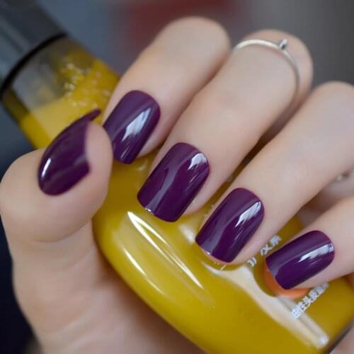 Medium Fake Nails Flat Top Translucent Diamond Blue Artificial Nail Tips Finger UV Nails Office lady must