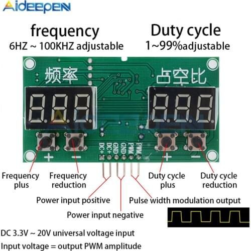 TM1637 PWM Pulse Adjustable 6HZ ~ 100KHZ 0-99% Frequency Square Wave Signal Generator Duty Cycle Module Board DC 3.3V 20V Drive