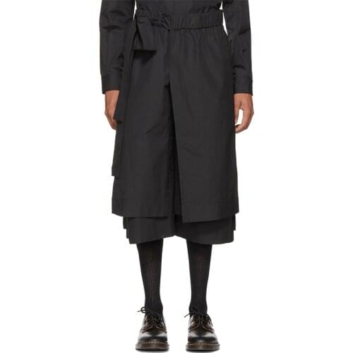 Double Deconstruction Cropped Pants Black Large Size Mens Pants Street Dark Creative Spring and Summer Mens Shorts