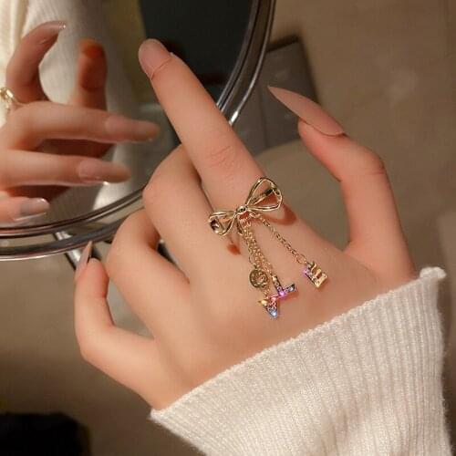 Bowknot Tassel Letter Love Open Ring for Womens Exquisite Adjustable Metal Ring Party Jewelry Hot