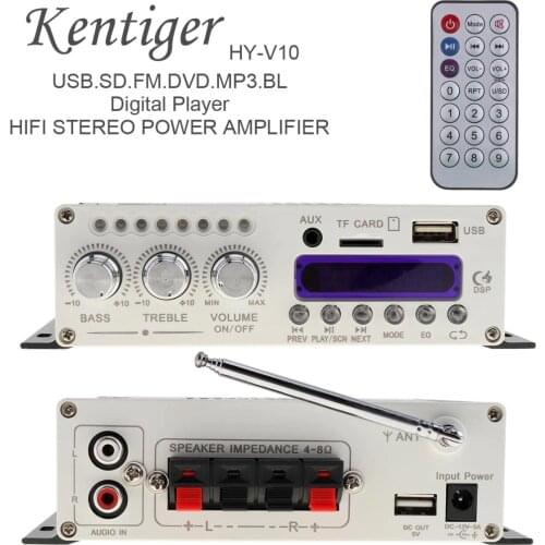 HY-V10 DC 12V 20W x 2 2CH HI-FI Bluetooth Car Audio Power Amplifier FM Radio Player Support SD / USB / DVD / MP3 Input