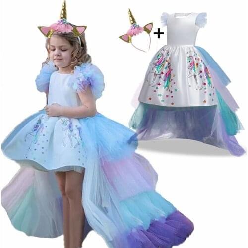 Unicorn Party Dress Princess Dress Kids Dresses For Girls Costume Children Birthday Dress Vestidos 4 5 6 7 8 9 10 Year Ball Gown