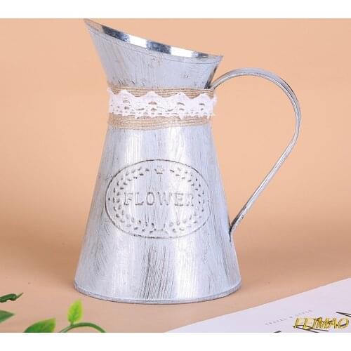 Vintage Tin Bucket Fashionable Iron Flower Vase Retro Metal Jugs For Home Office