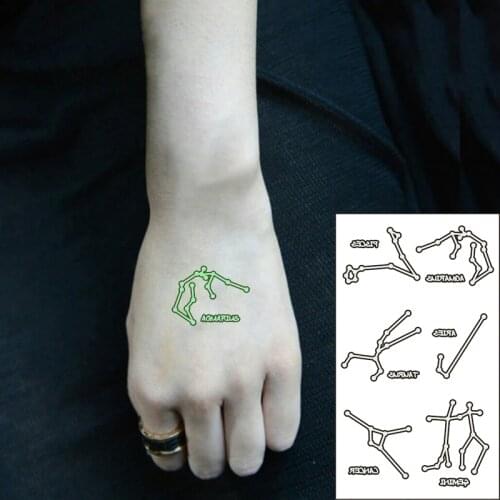 Waterproof Temporary Luminous Tattoo Sticker Constellation Pisces Aries Taurus Cancer Gemini Flash Fake Tatto for Women Men