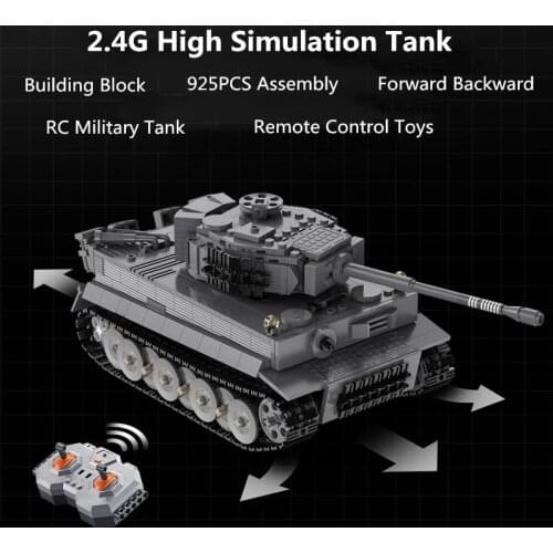RC Military Tank 2.4G Remote Control Building Blocks 925pcs Battle Tank With Simulation All-Round Drive Bucket Lifting Rotation