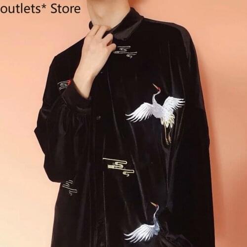 Japanese Style Crane Women Jacket Kimono Cardigan Male Samurai Costume Retro Embroidery Yukata Full Sleeve Jacket