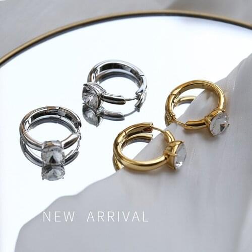 Women gold plated zircon rings style earrings hoop fashion design jewelry