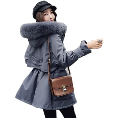 Winter Jacket Women Large Natural Fox Fur Hooded 90% White Duck Down Thick Parkas Warm Sash Tie Up Snow Overcoat