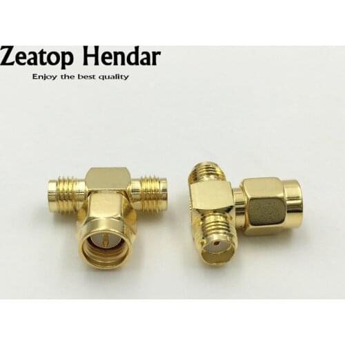 10Pcs Gold Brass SMA Plug Male to 2 SMA Jack Female T Triple 1M2F Wire Adapter 3 Way Splitter RF Coax Coaxial Connector