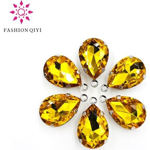 13X18mm Sliver bottom Gold yellow Single hanging sew on stones Glass Crystal loose rhinestones diy/Dress bag accessories