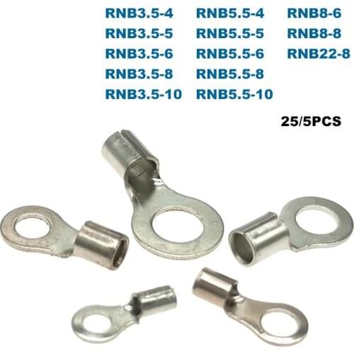 25/5Pcs Ring Bare Cord End Crimp Terminals Electrical Naked Wire Connector RNB3.5/5.5/8/22 RNB2 Cable Ferrules 12-4AWG 4-25mm2