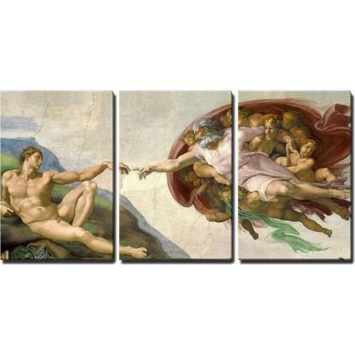 3 Piece Canvas Wall Art - Creation of Adam by Michelangelo - Modern Home Decor Drop shipping